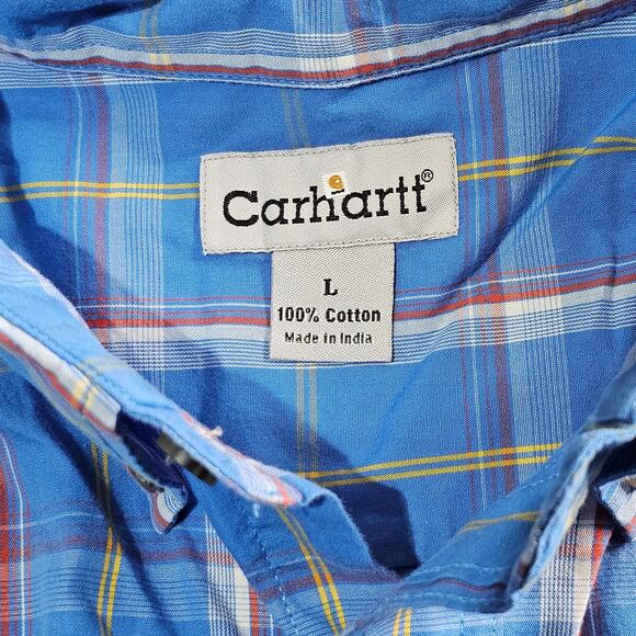 Carhartt Shirt Men's L Blue Plaid Short Sleeve Button Down Pockets Casual Light - Picture 6 of 8